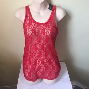 UK2LA Lace Sheer NEW Stretch Racer Back Tank Top Sleeveless Red Festival Red S